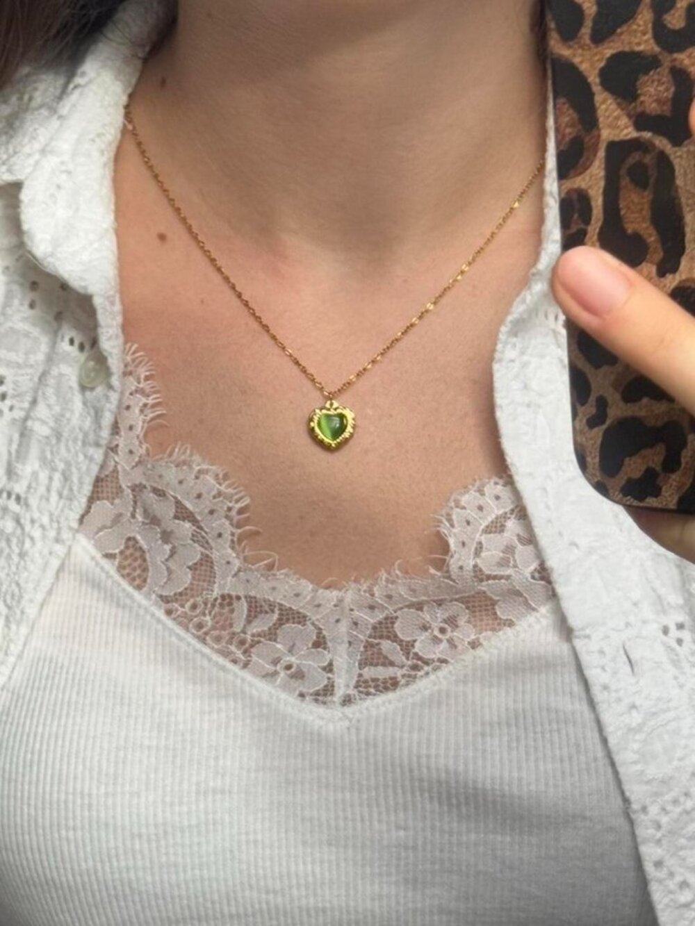 Sku0430 Retro Gold Green Gemstone Women Heart shape Pedant Necklace + gift bag - Picture 6 of 6
